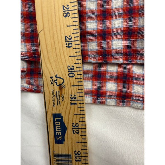 Banana Republic Mens Flannel Button Up Shirt Size L‎ Linen Cotton Red Plaid - Picture 7 of 9